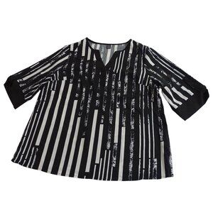 Shein Black White Stripe Short Sleeve Blouse Women Size XL 12